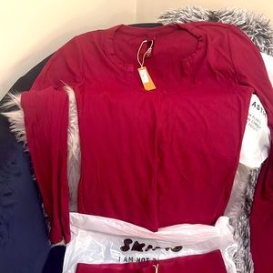 SKIMS Lounge Wine color long sleeve and shorts set size M